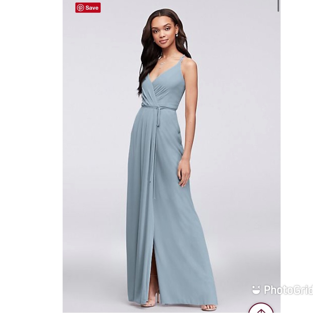 Double Strap Long Wrap Dress, Dusty Blue